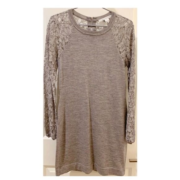 Diane von Furstenberg Gray Sweater Lace Dress, Small, Like New - Picture 2 of 5